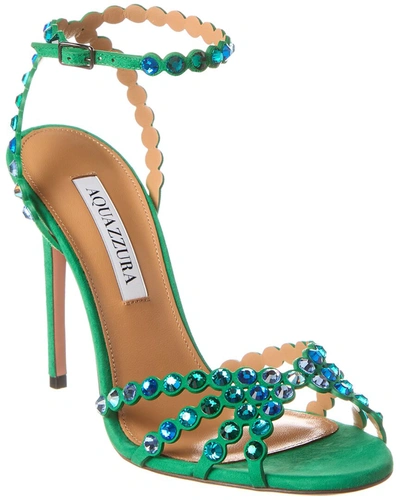 Aquazzura Tequila 105 Crystal-embellished Suede Sandals In Green