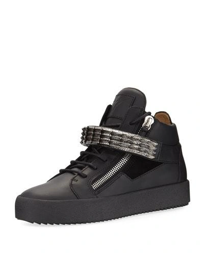 Giuseppe Zanotti Men's Stan Suede & Leather Mid-top Sneakers In Black