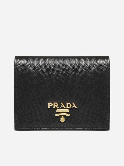 Prada Logo-plaque Saffiano Leather Small Wallet In Black