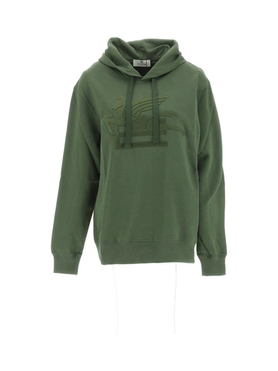 Etro Logo-embroidered Cotton Hoodie In Green