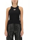 Msgm Fitted Sleeveless Ribbed Cotton Top With Embroidered Detail In Black