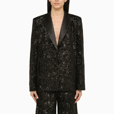 ROTATE BIRGER CHRISTENSEN ROTATE BIRGER CHRISTENSEN BLACK SINGLE-BREASTED JACKET WITH SEQUINS