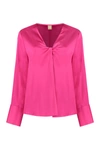 Hugo Boss Regular-fit Blouse In Stretch Silk With Twist Front In Fuchsia