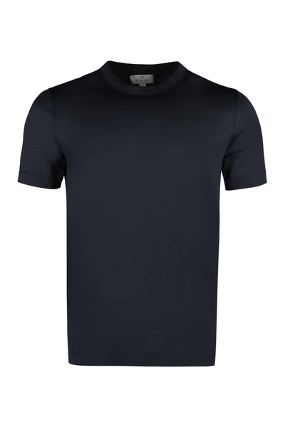 Canali Cotton Crew-neck T-shirt In Blue