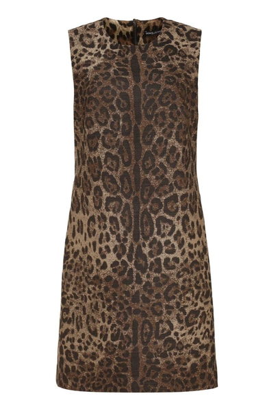 Dolce & Gabbana Leopard Jacquard Midi Dress In Double_face_fabric