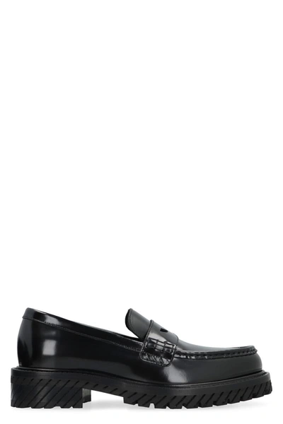 Off-white Combat Leather Loafers In Black