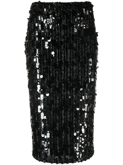 P.a.r.o.s.h Sequin-embellished Pencil Skirt In Black