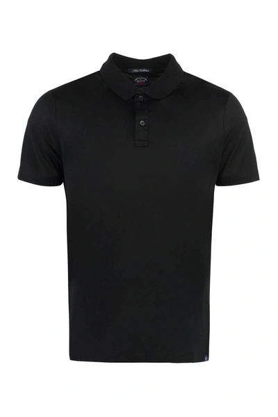 Paul & Shark Short Sleeve Cotton Polo Shirt In Black