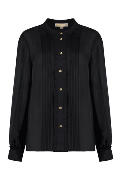 Michael Michael Kors Ruffled Buttoned Shirt In Black