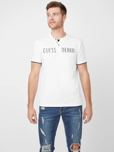 Guess Factory Edgar Henley Logo Tee In White