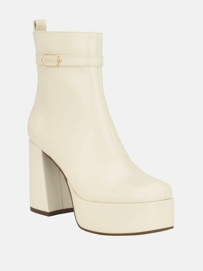 Guess Factory Labels Platform Heel Booties In White