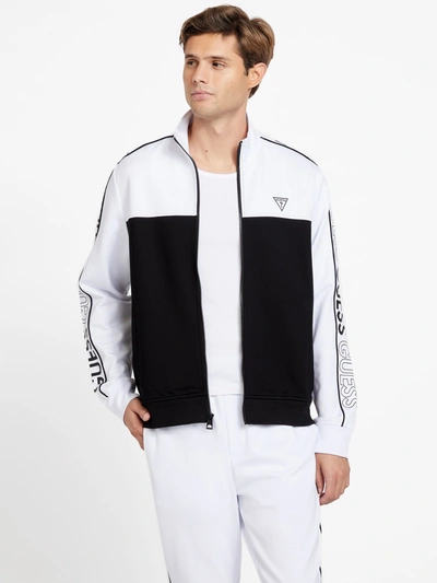 Guess Factory Allen Color-block Zip-up Sweater In Black