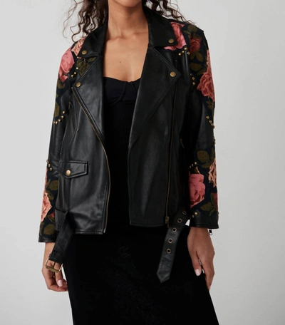 Free People Rebel Rose Moto Jacket In Black