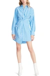 Steve Madden Nadia Stripe Twist Front Long Sleeve Shirtdress In Blue