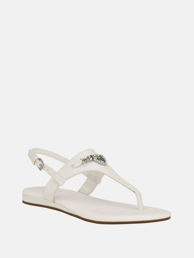 Guess Factory Jamya Heart Charm T-strap Sandals In White