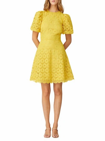 Shoshanna Barrow Floral Lace Puff-sleeve Mini Dres In Yellow