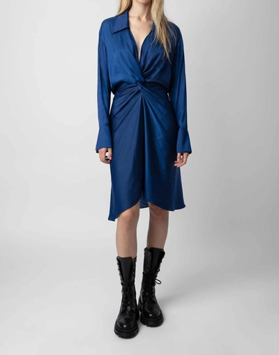 Zadig & Voltaire Rozo Twisted V-neck Midi Dress In Blue