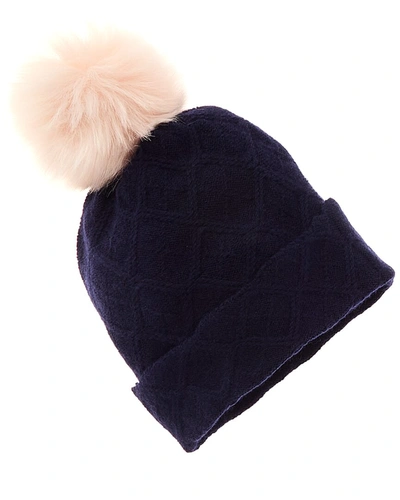Hannah Rose Pom Cross Country Stitch Wool & Cashmere-blend Hat In Blue