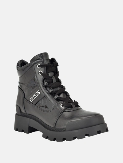 Guess Factory Finding Logo Hiker Booties In Black