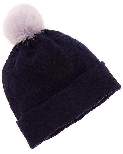 Hannah Rose Pom Cross Country Stitch Wool & Cashmere-blend Hat In Blue