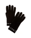 Forte Cashmere Square Metallic Studded Trim Cashmere Gloves In Black