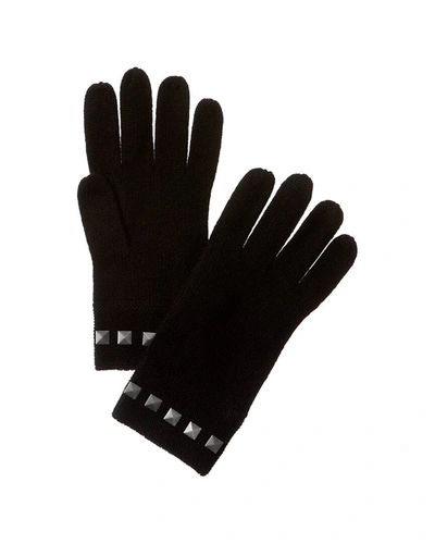 Forte Cashmere Square Metallic Studded Trim Cashmere Gloves In Black