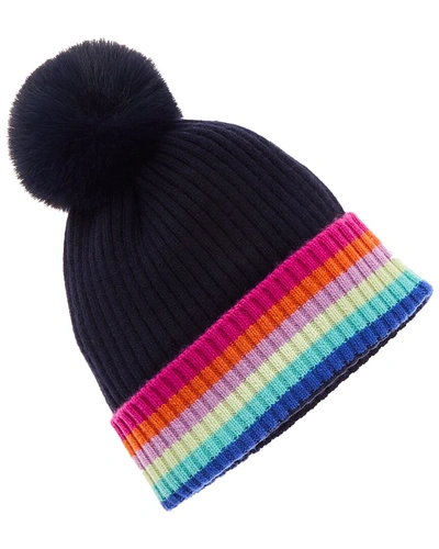 Hannah Rose Rainbow Tipped Cashmere Hat In Blue