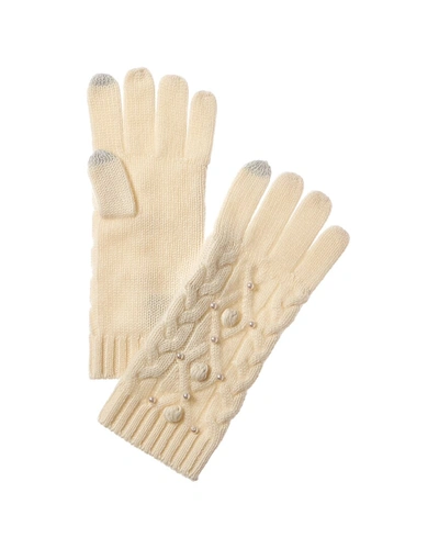 Forte Cashmere Pearl Cable Cashmere Gloves In White