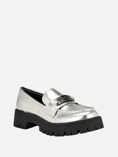 Guess Factory Apply Faux-leather Logo Loafer In Silver