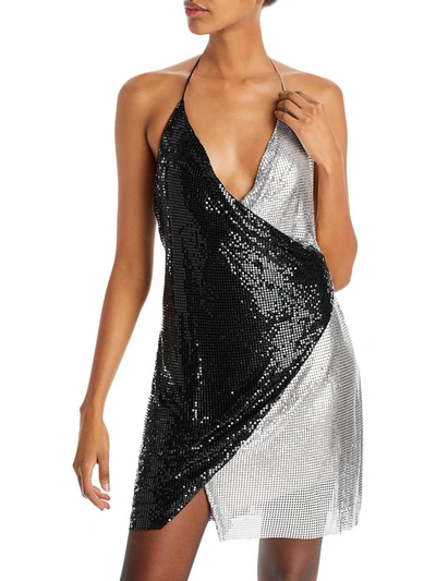Alice And Olivia Ally Metallic Faux Wrap Dress In Black
