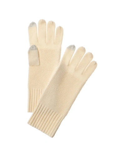 Forte Cashmere Luxe Textured Cashmere Gloves In White