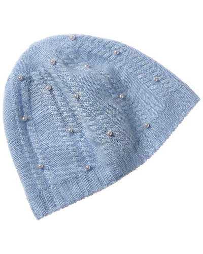 Forte Cashmere Pearl Studded Cashmere Beanie In Blue