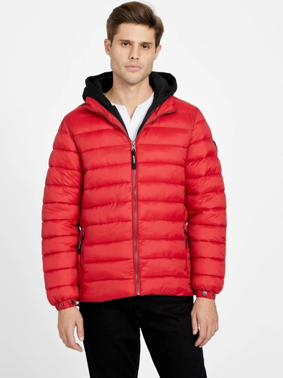 Guess Factory Harrison Hooded Quilted Jacket In Red