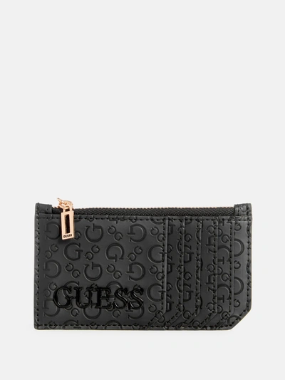 Guess Factory Bowie Debossed Logo Card Case In Black