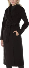 T TAHARI WOMEN'S DOUBLE LAYERED COLLAR BELTED WOOL LONG COAT IN BLACK