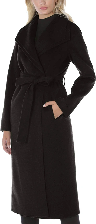T Tahari Women's Double Layered Collar Belted Wool Long Coat In Black