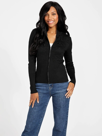 Guess Factory Vitchelle Shimmer Zip Sweater In Black