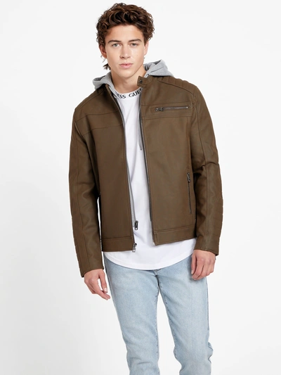 Guess Factory Paxton Faux-suede Moto Jacket In Beige