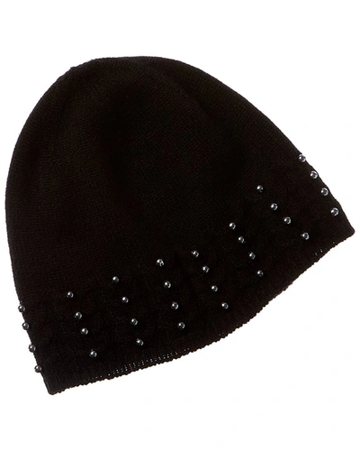 Forte Cashmere Pearl Studded Cashmere Hat In Black