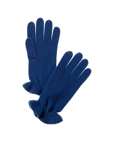 Forte Cashmere Ruffle Cashmere Gloves In Blue
