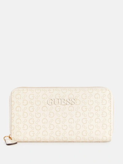 Guess Factory Bowie Debossed Logo Zip-around Wallet In White