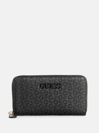 Guess Factory Bowie Debossed Logo Zip-around Wallet In Black