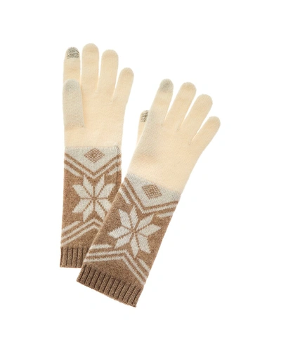 Hannah Rose Snowflake Fair Isle Cashmere Gloves In White