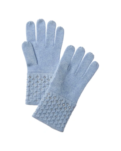 Forte Cashmere Texture Crystal Cashmere Gloves In Blue