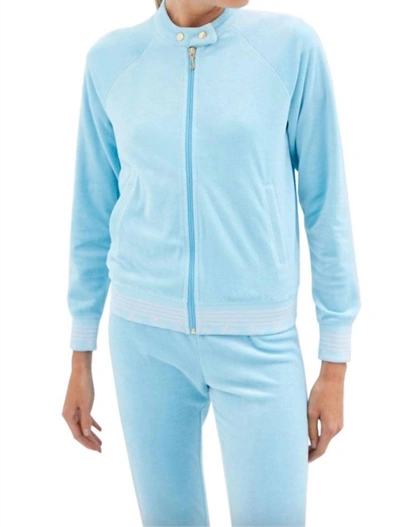 Juicy Couture Women Doo Wop Snap Collar Velour Track Jacket L In Light Blue