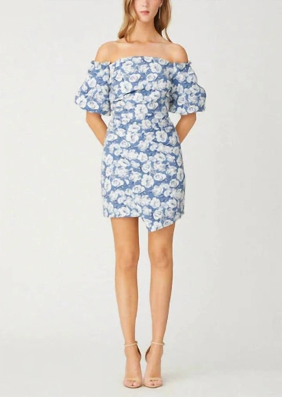 Shoshanna Ruched Off-shoulder Floral Jacquard Mini Dress In Multi