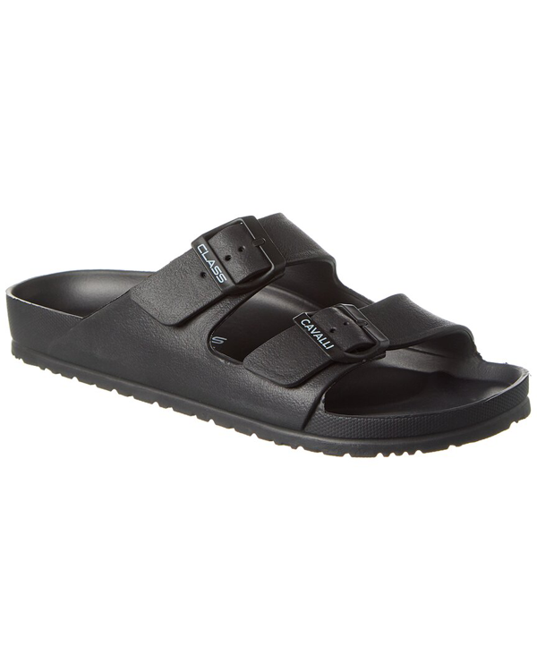Roberto Cavalli logo-plaque leather slides - Black