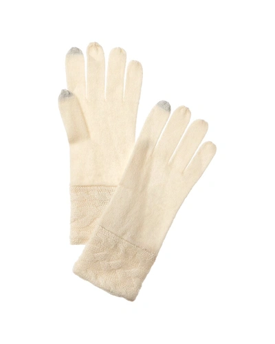 Forte Cashmere Braided Cable Cashmere Gloves In White