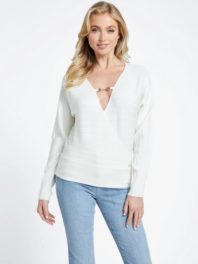 Guess Factory Alley Textured Rib-knit Sweater Top In White