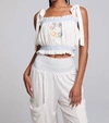 CHASER LIRHETTA FLORAL BOUQUET EMBROIDERY CROP TOP IN WHITE